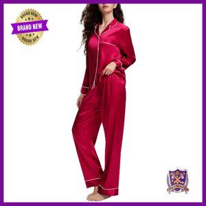 Silk Satin Pajama Set Button Down Sleepwear Loungewear Women's XS-3XL